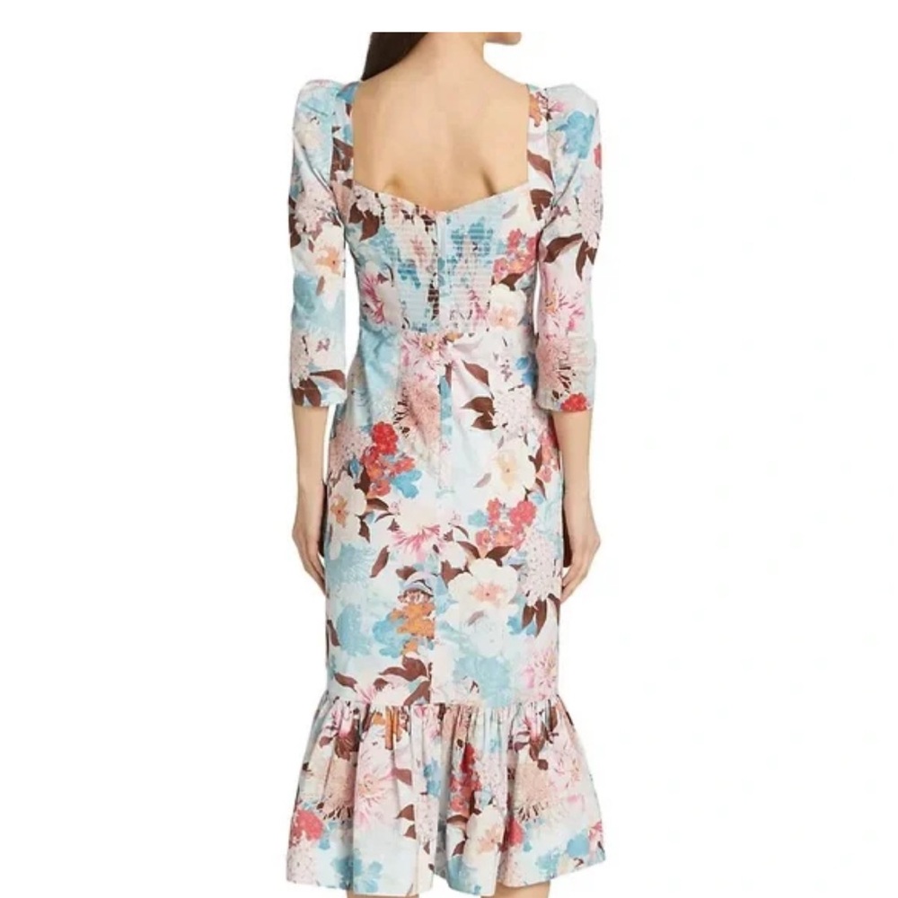 Cara Cara Light Blue Floral Square-Neck Midi Dress - Picture 2 of 6